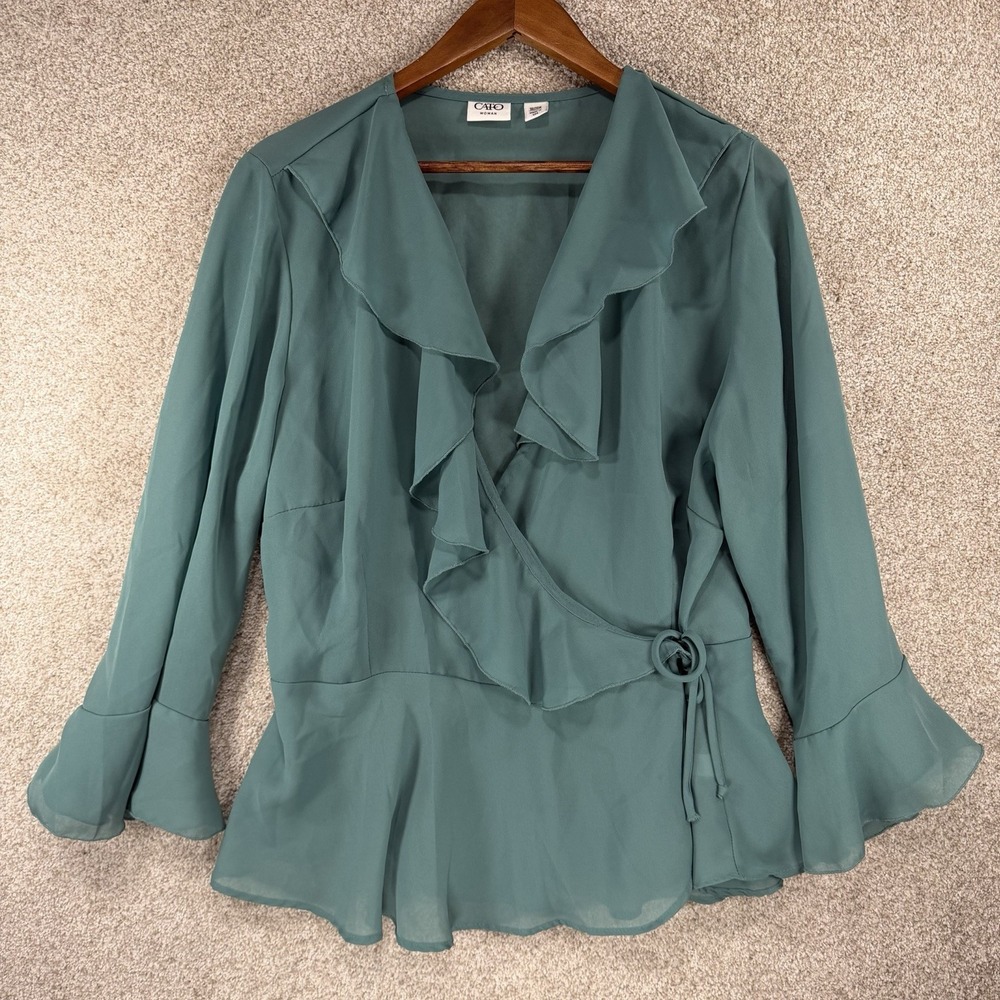 Cato 18/20 Plus Size Fairy Core Wrap‎ Top Whimsigoth Teal Green Ruffle Romantic